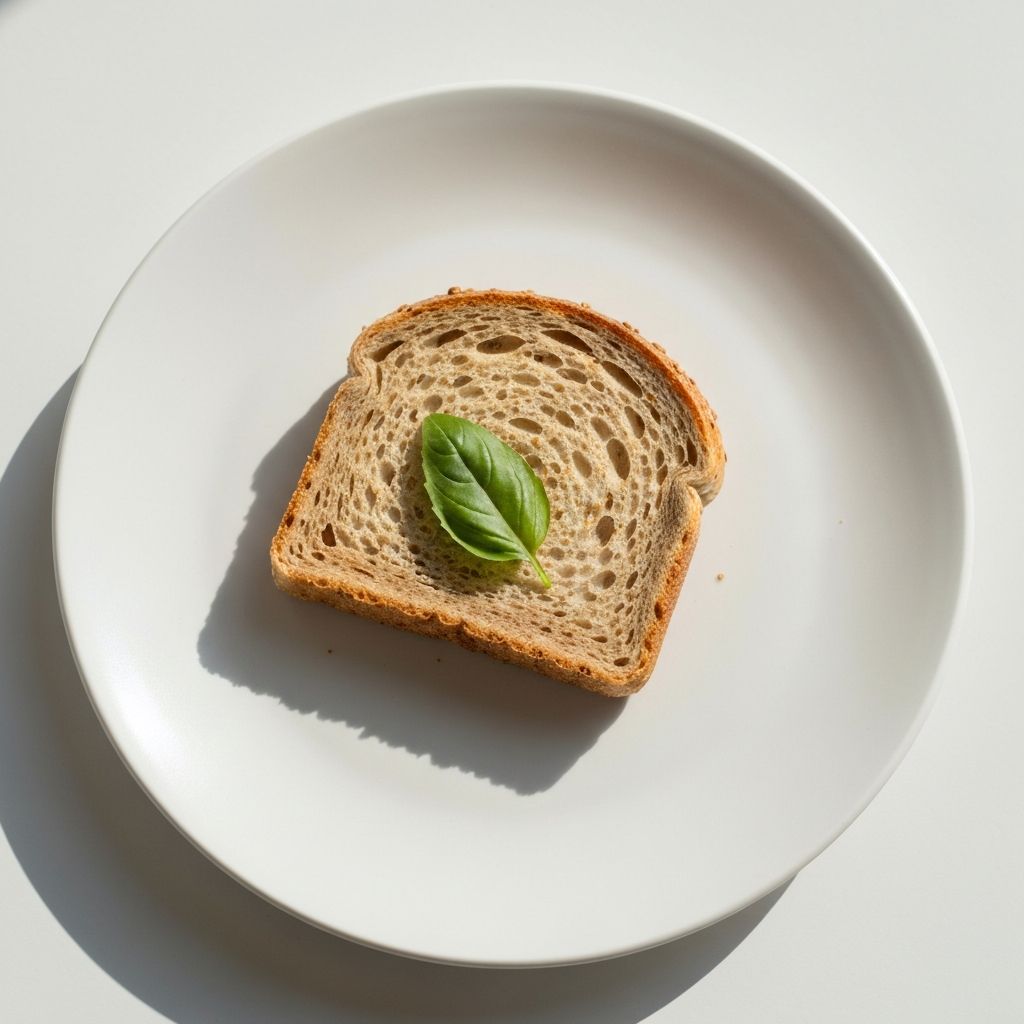 Simple breakfast plate with bread and basil